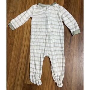Milkberry Baby Boys 0-3 Months Footed Sleeper Pajamas White Green Striped EUC